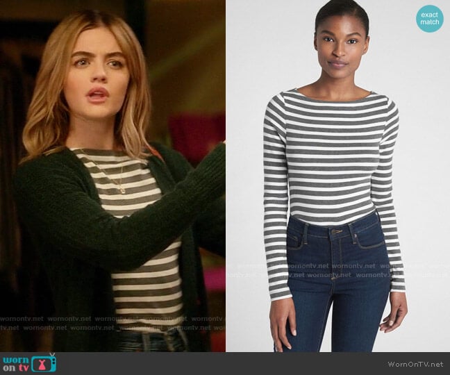 Gap Modern Stripe Long Sleeve Boatneck T-Shirt worn by Lucy Neal (Lucy Hale) on A Nice Girl Like You (2020)