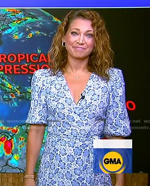 Ginger’s blue floral wrap dress on Good Morning America