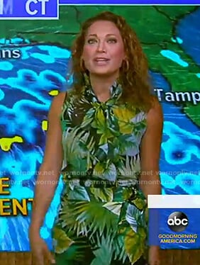 Ginger’s green tropical print top and skirt on Good Morning America