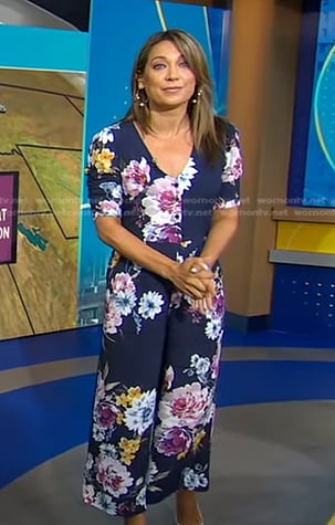 Ginger's navy floral jumpsuit on Good Morning America