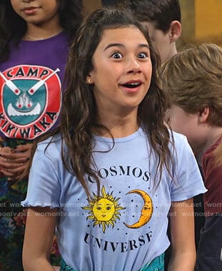 Gwen's blue Cosmos Universe print tee on Bunkd