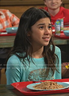 Gwen’s green elephant print top on Bunkd