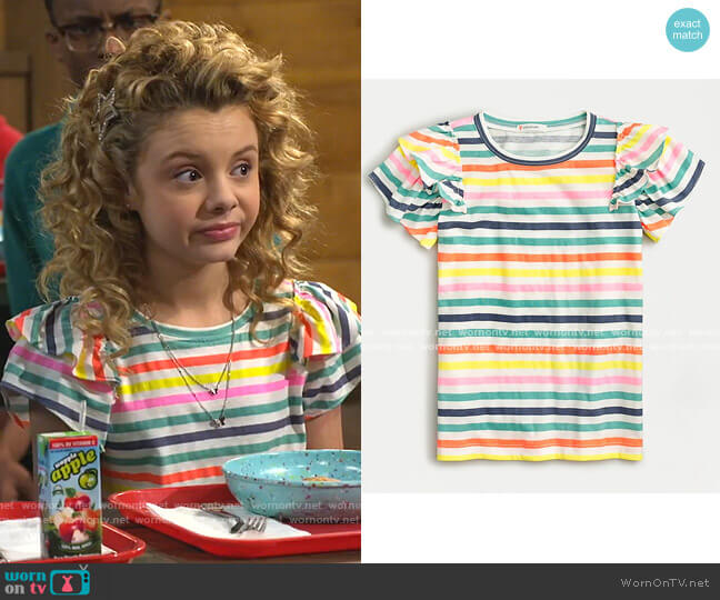 Ruffle-Sleeve T-shirt in Stripe by J. Crew worn by Destiny Baker (Mallory James Mahoney) on Bunkd