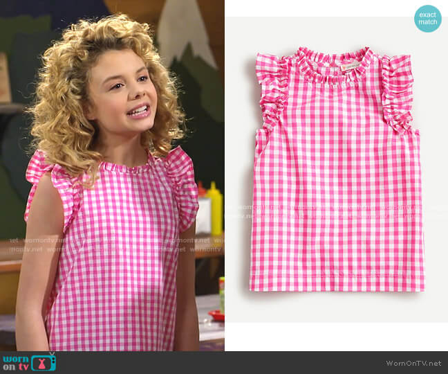 Girls' Gingham Ruffle Top by J. Crew worn by Destiny Baker (Mallory James Mahoney) on Bunkd