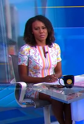 Janai’s white floral zip front dress on Good Morning America