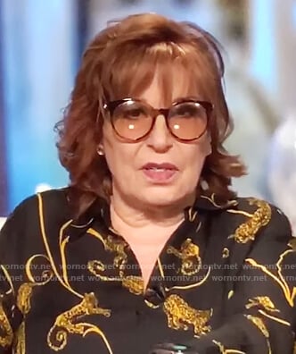 Joy’s black tiger print blouse on The View