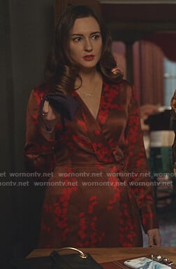 Joy’s brown floral wrap dress on Good Witch