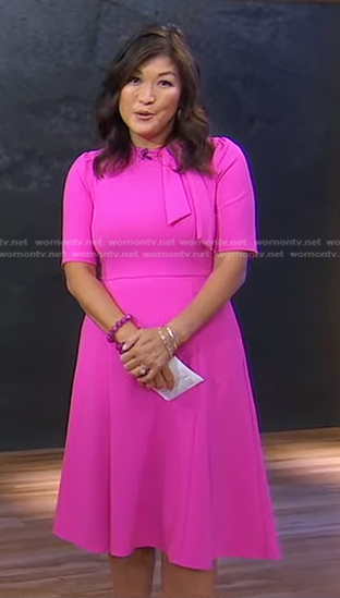 WornOnTV: Juju Chang’s pink tie neck dress on Good Morning America ...