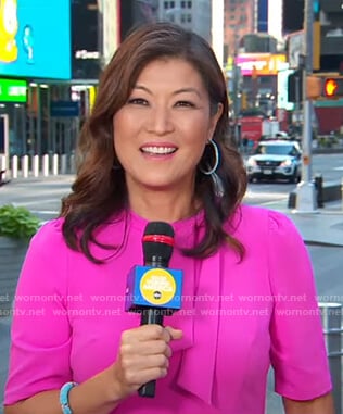 Juju Chang’s pink tie neck dress on Good Morning America