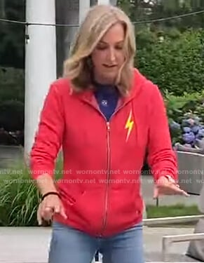 Lara’s red lightning bolt zip front hoodie on Good Morning America