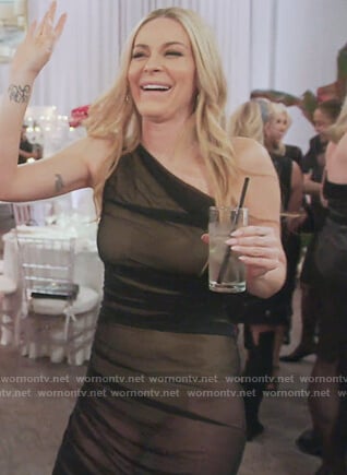 Leah’s black sheer one shoulder dress on The Real Housewives of New York City