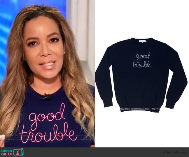 Good Trouble Sweater by Lingua Franca worn by Sunny Hostin on The View