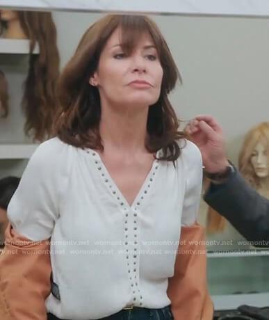 Luann's white studded blouse on The Real Housewives of New York City