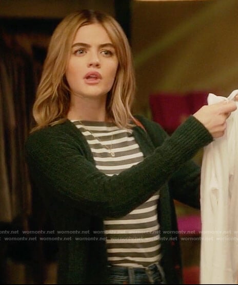 Lucy’s grey striped long sleeve top on A Nice Girl Like You