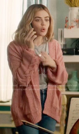Lucy’s pink cable knit cardigan on A Nice Girl Like You