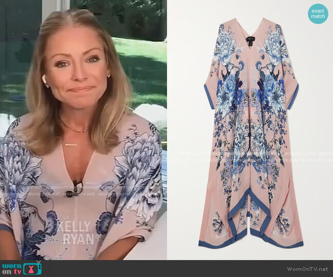 Floral-Print Silk Kaftan by Meng worn by Kelly Ripa  on Live with Kelly & Ryan