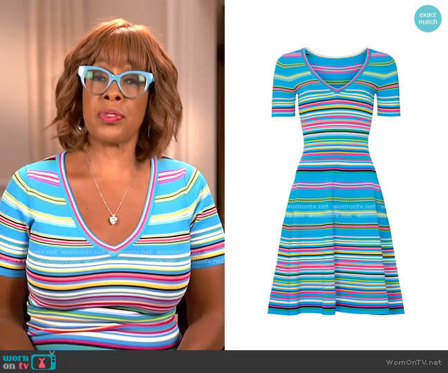 Micro Stripe Flared Dress by Milly worn by Gayle King on CBS Mornings