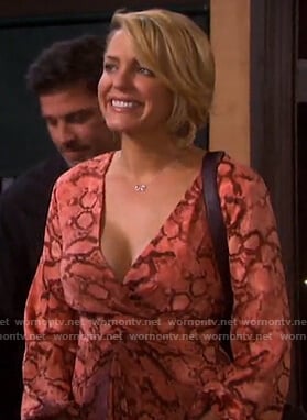 Nicole’s coral snake print dress on Days of our Lives