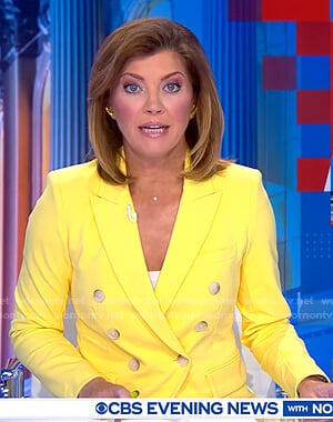 Norah’s yellow double breasted blazer on CBS Evening News