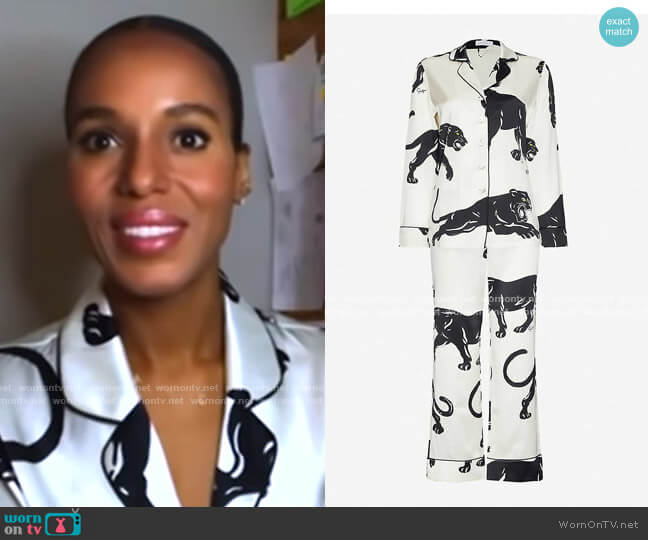 Lila Panther-Print Silk Pyjamas by Olivia Von Halle worn by Kerry Washington on GMA