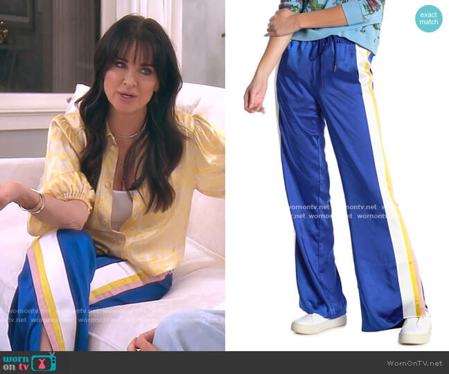 Triple Stripe Satin Track Pants by Pam & Gela worn by Kyle Richards  on The Real Housewives of Beverly Hills