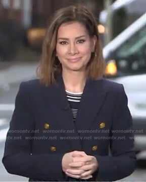 Rebecca’s navy striped ribbed knit top on Good Morning America