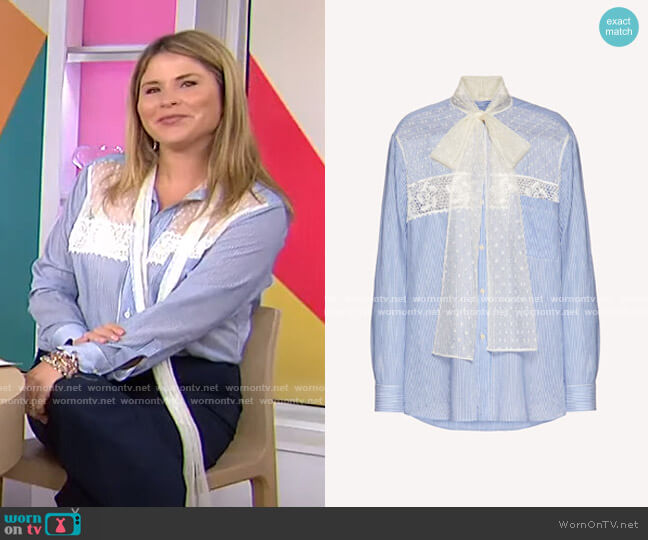 WornOnTV: Jenna’s blue striped lace panel blouse on Today | Jenna Bush ...