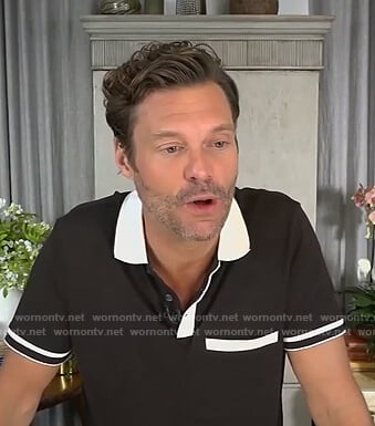 Ryan Seacrest's black contrast polo shirt on Live with Kelly and Ryan