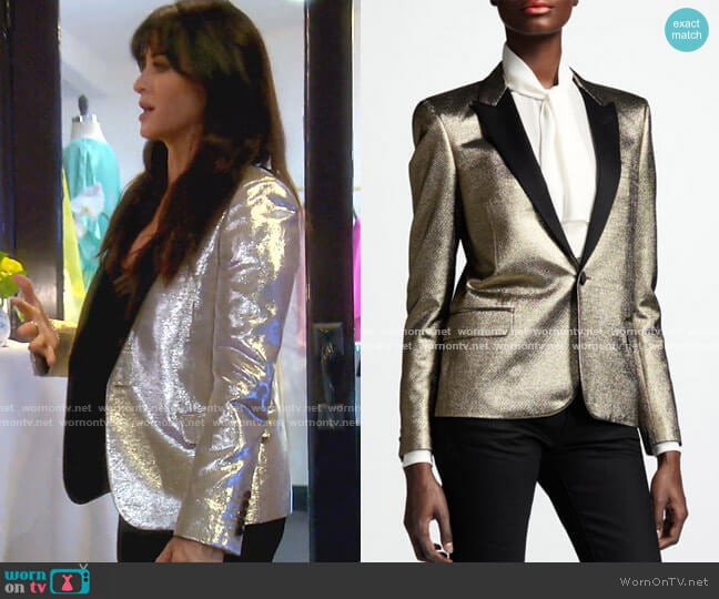 Metallic One-Button Blazer by Saint Laurent worn by Kyle Richards on The Real Housewives of Beverly Hills