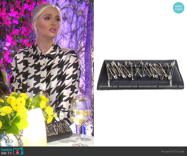 Punk Safety Pin Lambskin Leather Clutch by Saint Laurent worn by Erika Jayne on The Real Housewives of Beverly Hills