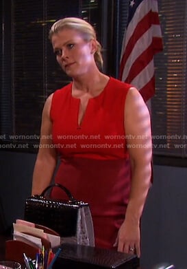 Sami’s red colorblock v-neck dress on Days of our Lives