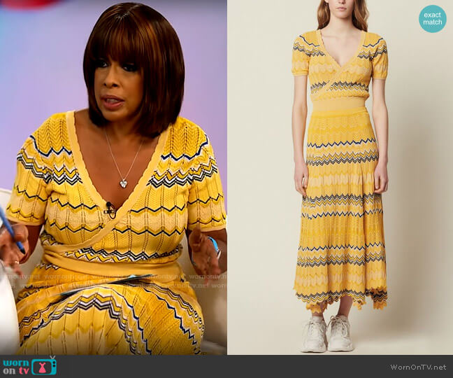 Sandro Wrapover Knit Top and Zig Zag Skirt worn by Gayle King  on CBS Mornings