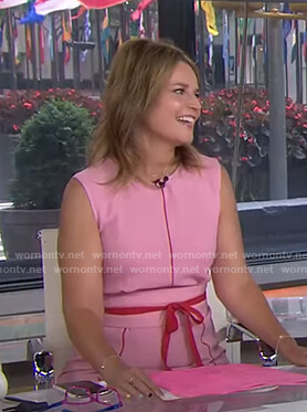 Savannah’s pink contrast tie waist dress on Today