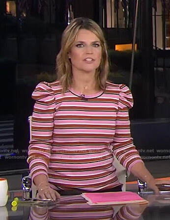 Savannah’s pink striped puff sleeve top on Today