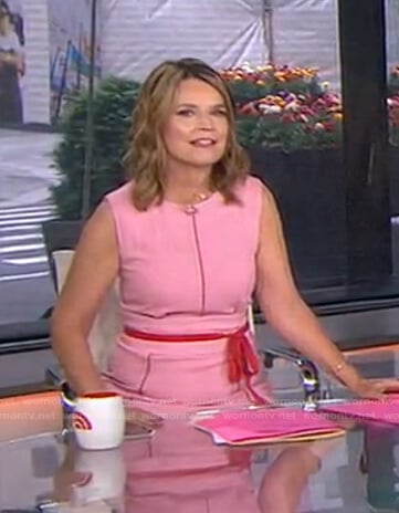 Savannah’s pink contrast tie waist dress on Today