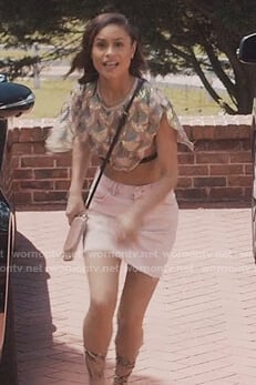 Sophia's pink denim mini skirt on Greenleaf