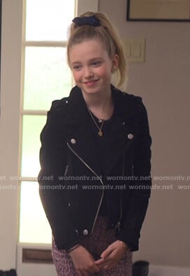 Stacey black suede moto jacket on The Baby-Sitters Club