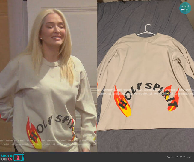 Sunday Service Holy Spirit Long Sleeve Tee by Kanye West worn by Erika Jayne on The Real Housewives of Beverly Hills