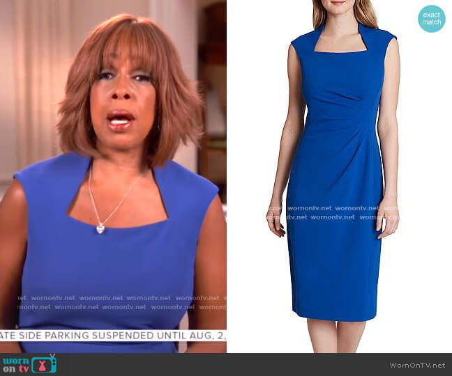 Scuba Crepe Square Neck Cap Sleeve Side Ruched Dress by Tahari ASL worn by Gayle King  on CBS Mornings