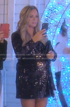 Teddi's black sequin wrap dress on The Real Housewives of Beverly Hills
