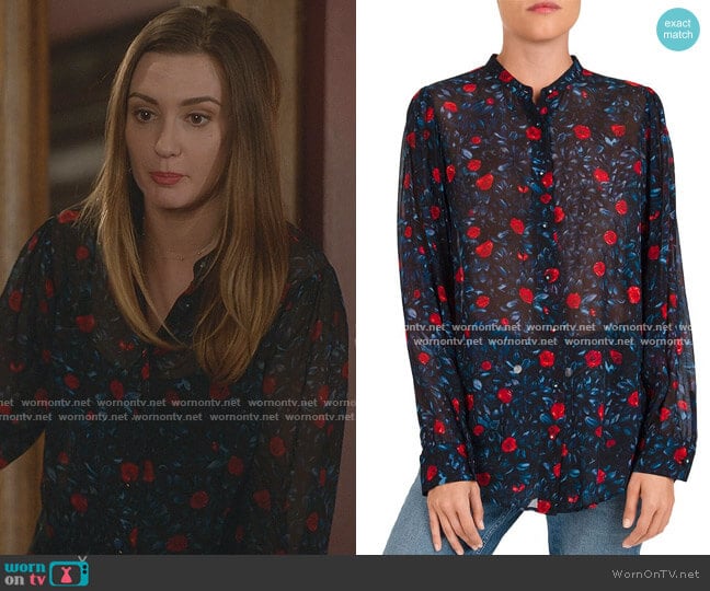 Poison Roses Floral-Print Shirt by The Kooples worn by Joy Harper (Katherine Barrell) on Good Witch