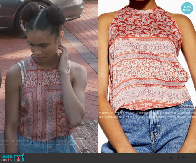 Red Scarf Print Paisley Top by Topshop worn by Sophia Greenleaf (Desiree Ross) on Greenleaf