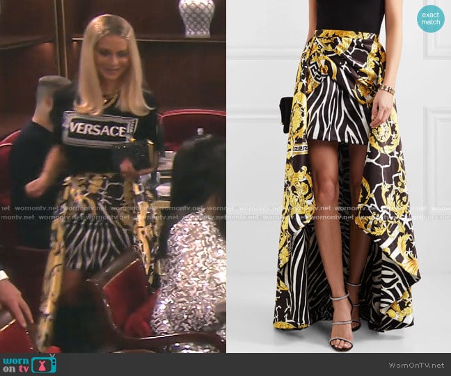 Asymmetric Printed Satin Skirt by Versace worn by Dorit Kemsley on The Real Housewives of Beverly Hills