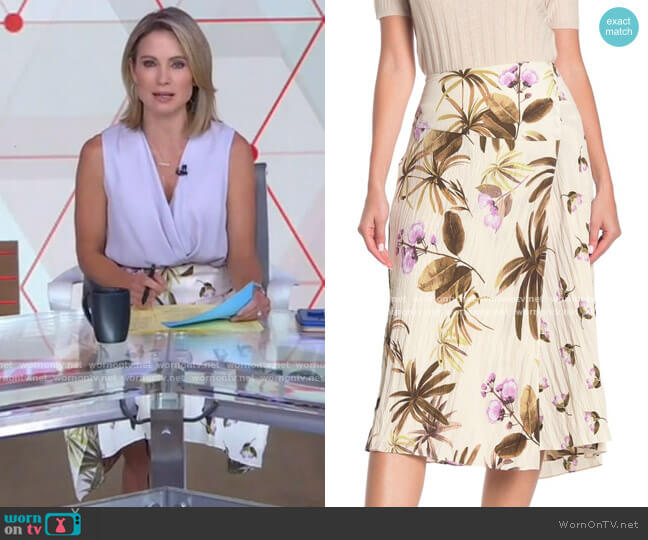 Tropical Garden Midi Skirt by Vince worn by Amy Robach on Good Morning America