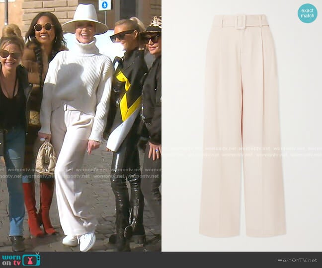 Belted Crepe Wide-Leg Pants by Vince worn by Erika Jayne on The Real Housewives of Beverly Hills