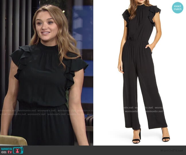 Flutter Sleeve Jumpsuit by 1.State worn by Summer Newman (Hunter King) on The Young and the Restless