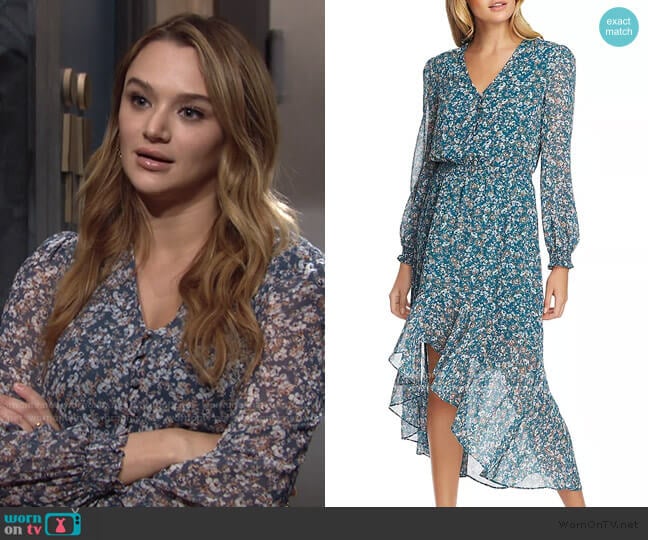 Woodland Floral Cutaway Hem Dress by 1.STATE worn by Summer Newman (Hunter King) on The Young and the Restless