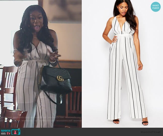 Jumpsuit With Plunge Neck In Stripe by ASOS worn by Wendy Osefo on The Real Housewives of Potomac