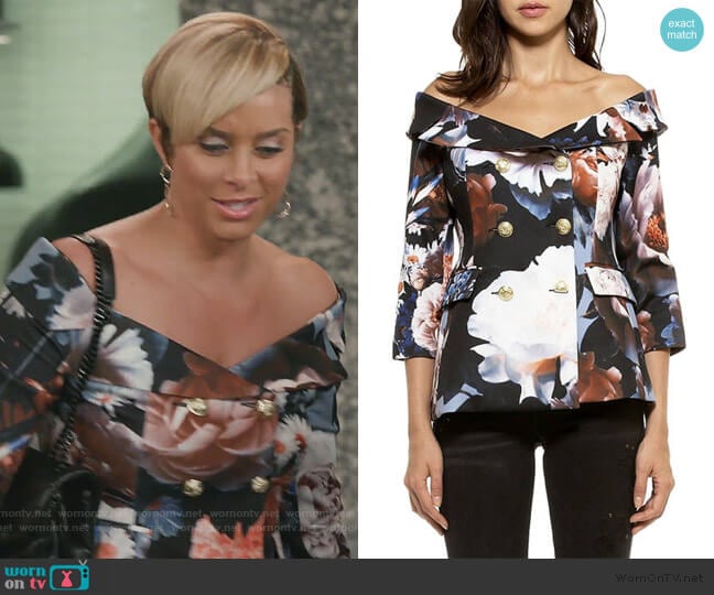 Karina Floral Jacket by Alexia Admor worn by Robyn Dixon on The Real Housewives of Potomac