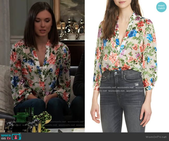 Sheila Floral Split Neck Blouse by Alice + Olivia worn by Willow Tait (Katelyn MacMullen) on General Hospital